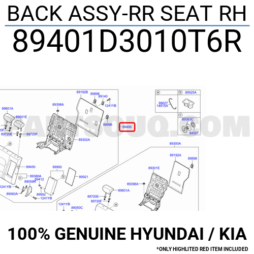 BACK ASSY-RR SEAT RH 89401D3010T6R | Hyundai / KIA Parts | PartSouq