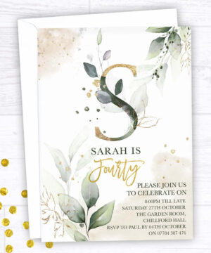 Gold Botanical Letter Party Invitations