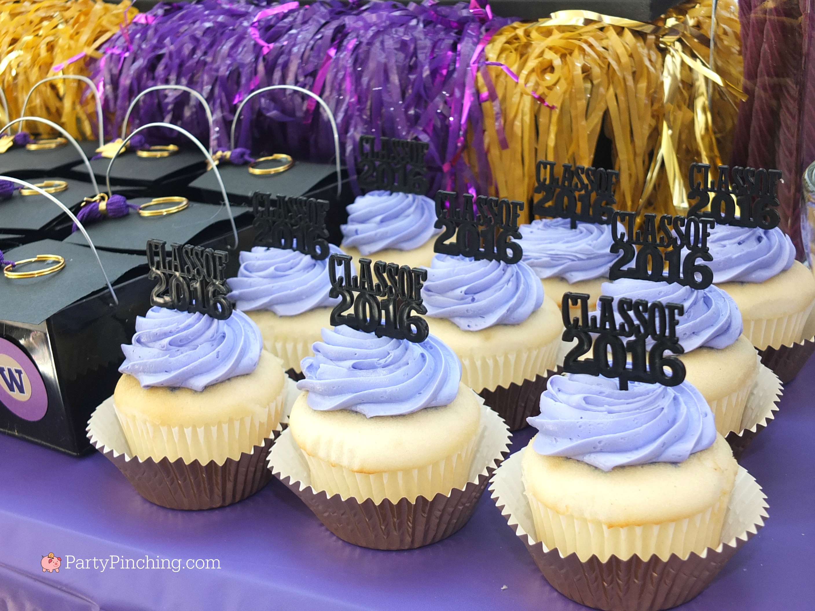 college graduation party, college graduation dessert table, college grad candy buffet, purple and gold candy buffet, University of Washington, UW Huskies, UDub