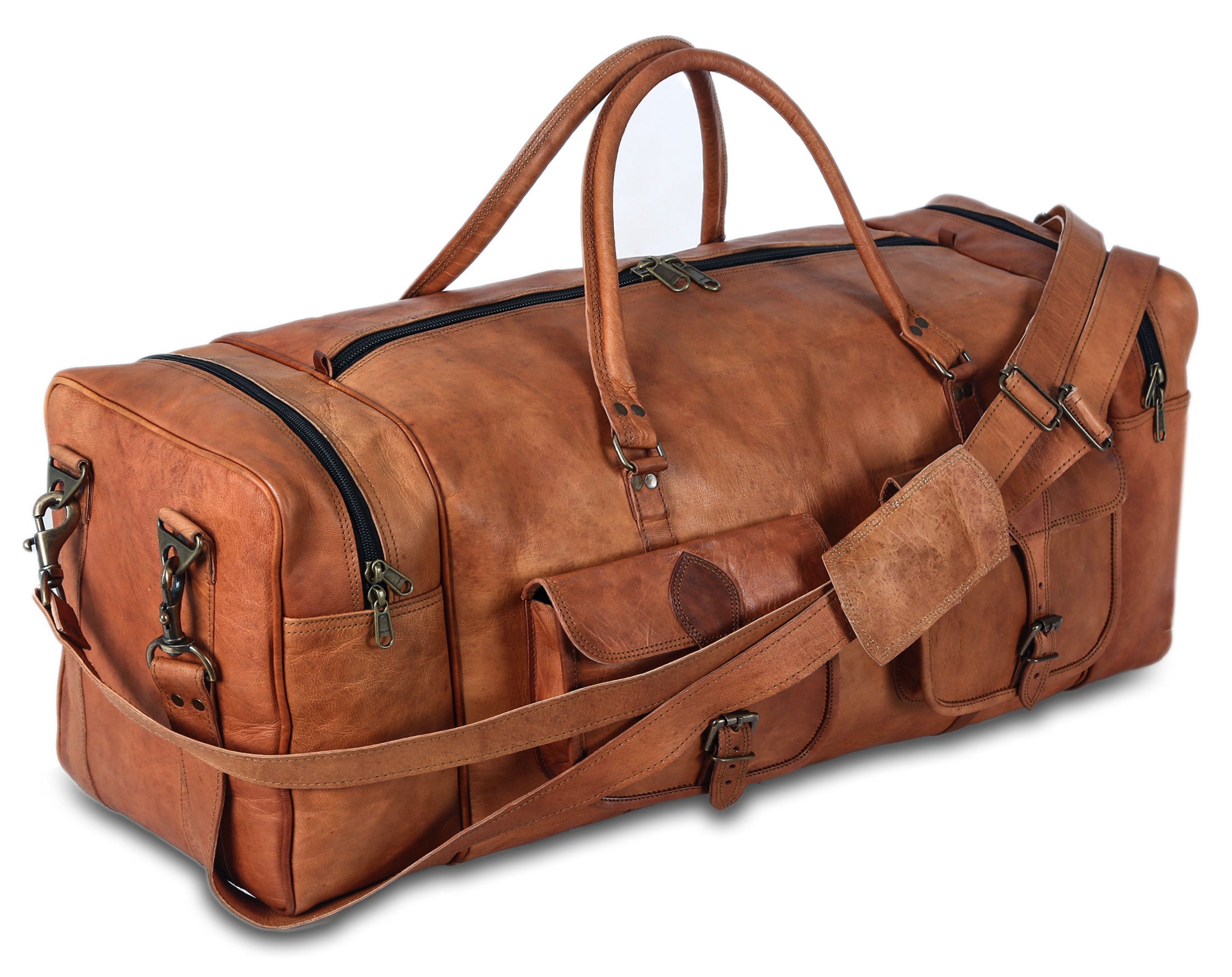 Leather Large 32 Inch Duffel Bags For Men Holdall Leather Travel Bag O