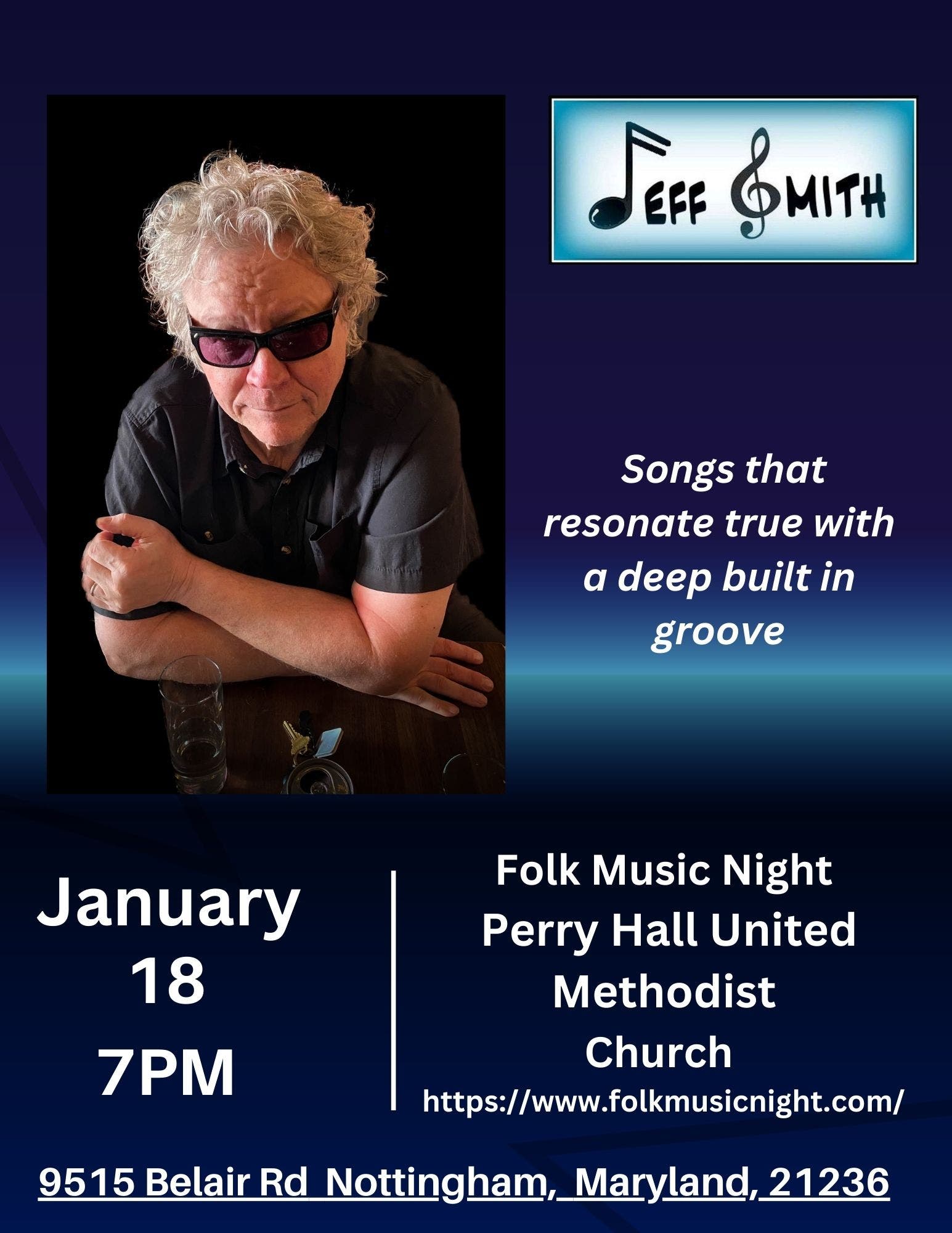 Bluesman Jeff Smith @ Perry Hall Folk Music Night this Saturday January 18th