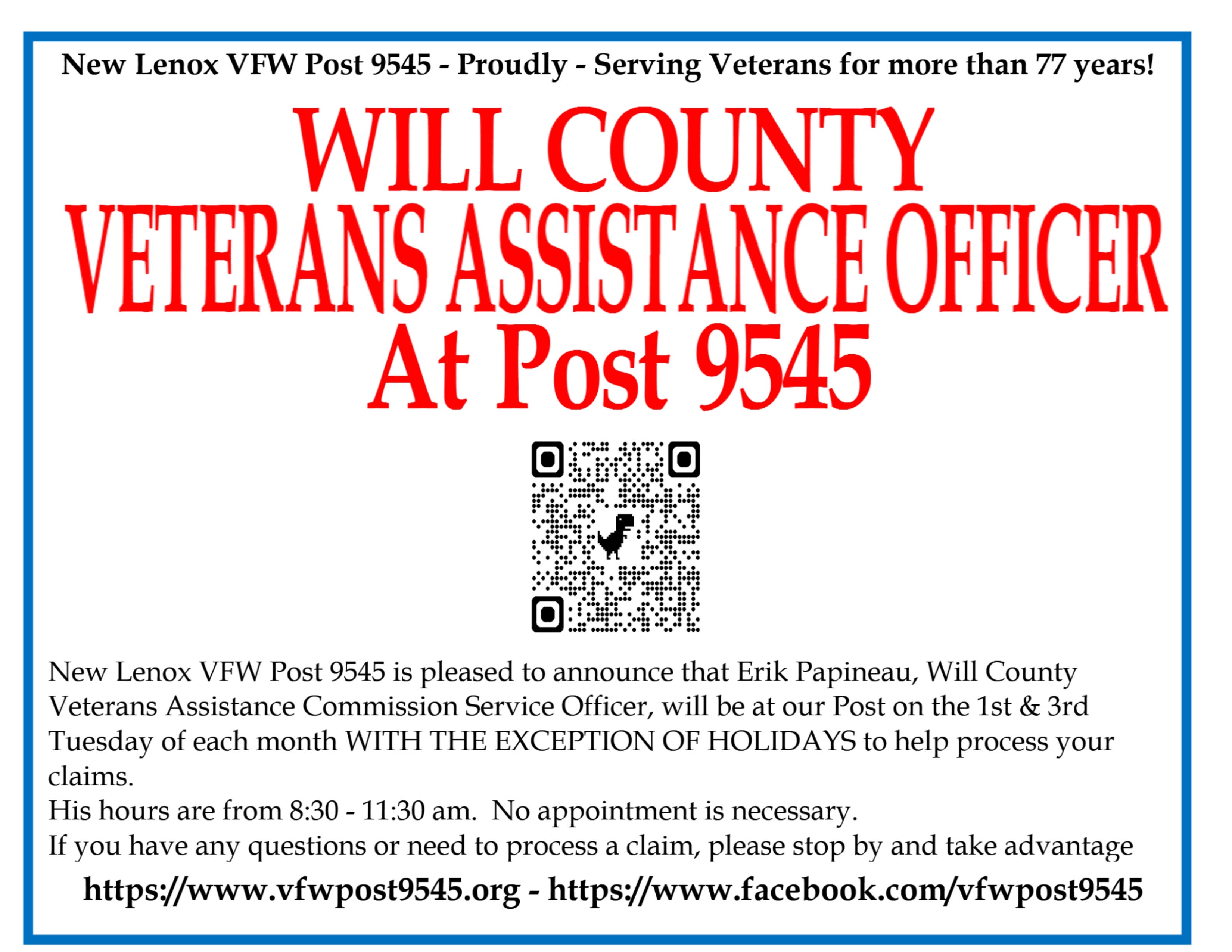 Will County Veterans Assistance Officer At NL VFW Post 9545 to Process VA Claims