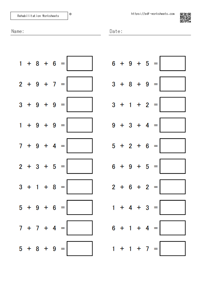 Continuous addition task 3 (20 sheets) - Rehabilitation Worksheets