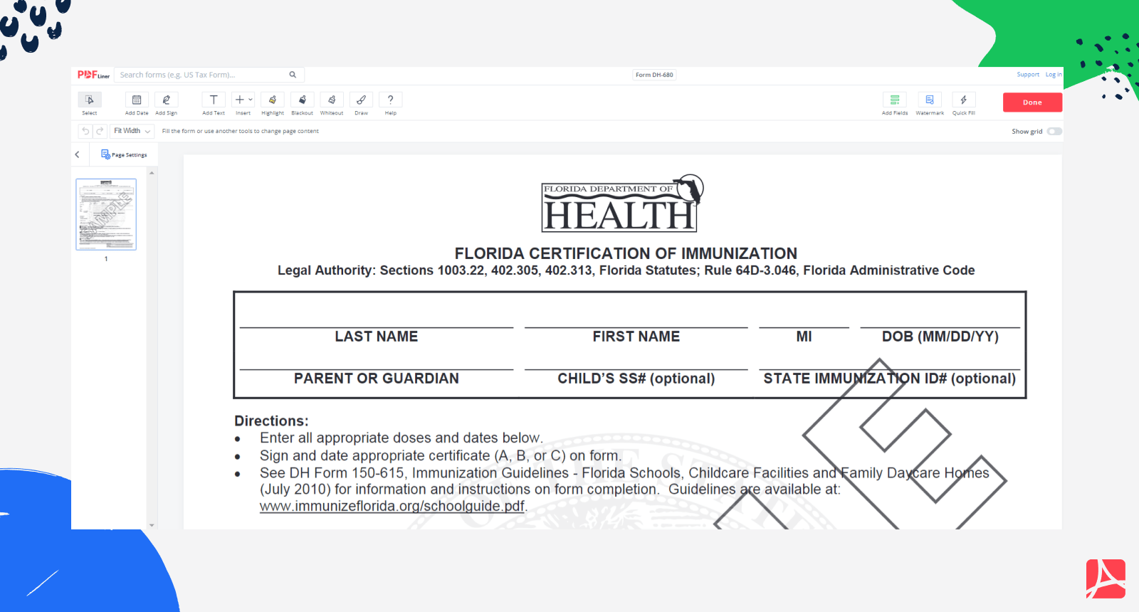 Florida Dh 680 Form Printable