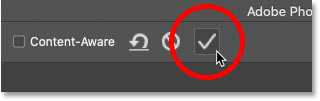 Cropping the image with the Crop Tool by clicking the checkmark in the Options Bar