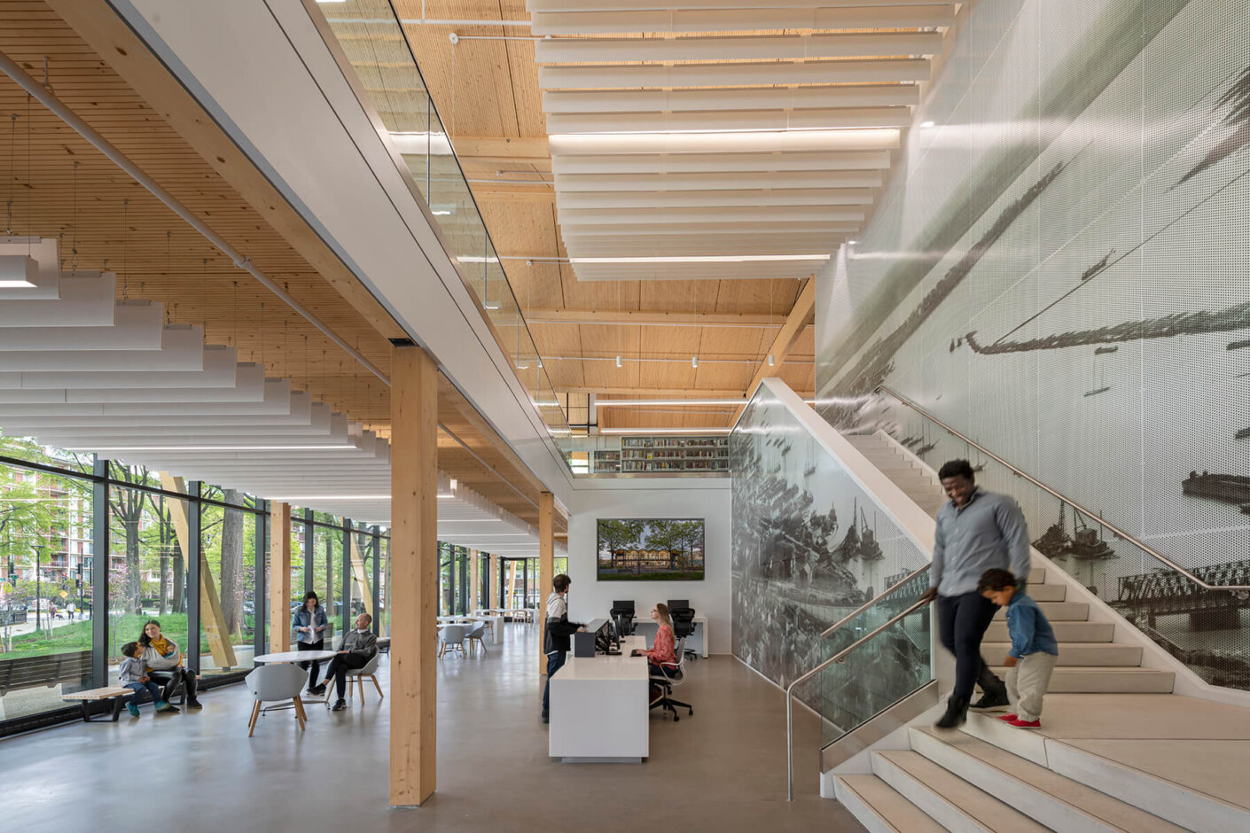 While designing to LEED Platinum standards, the Southwest Library design team drew from research indicating that libraries are trending toward more gathering space, adaptable technology for patrons, and flexible room layouts.