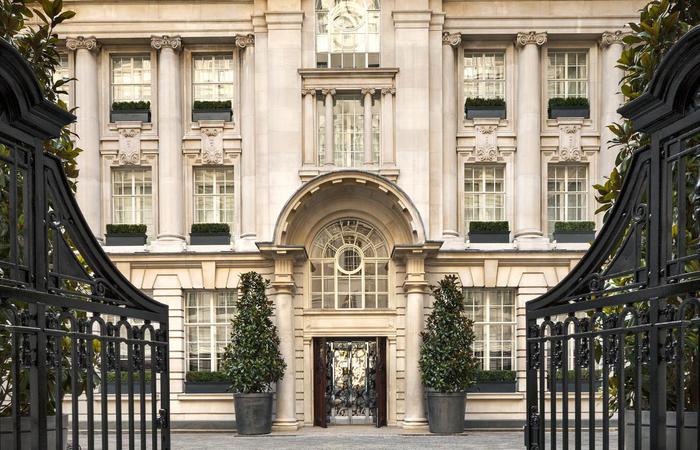 Daytime exterior and entrance to the Rosewood London in England, United Kingdom.