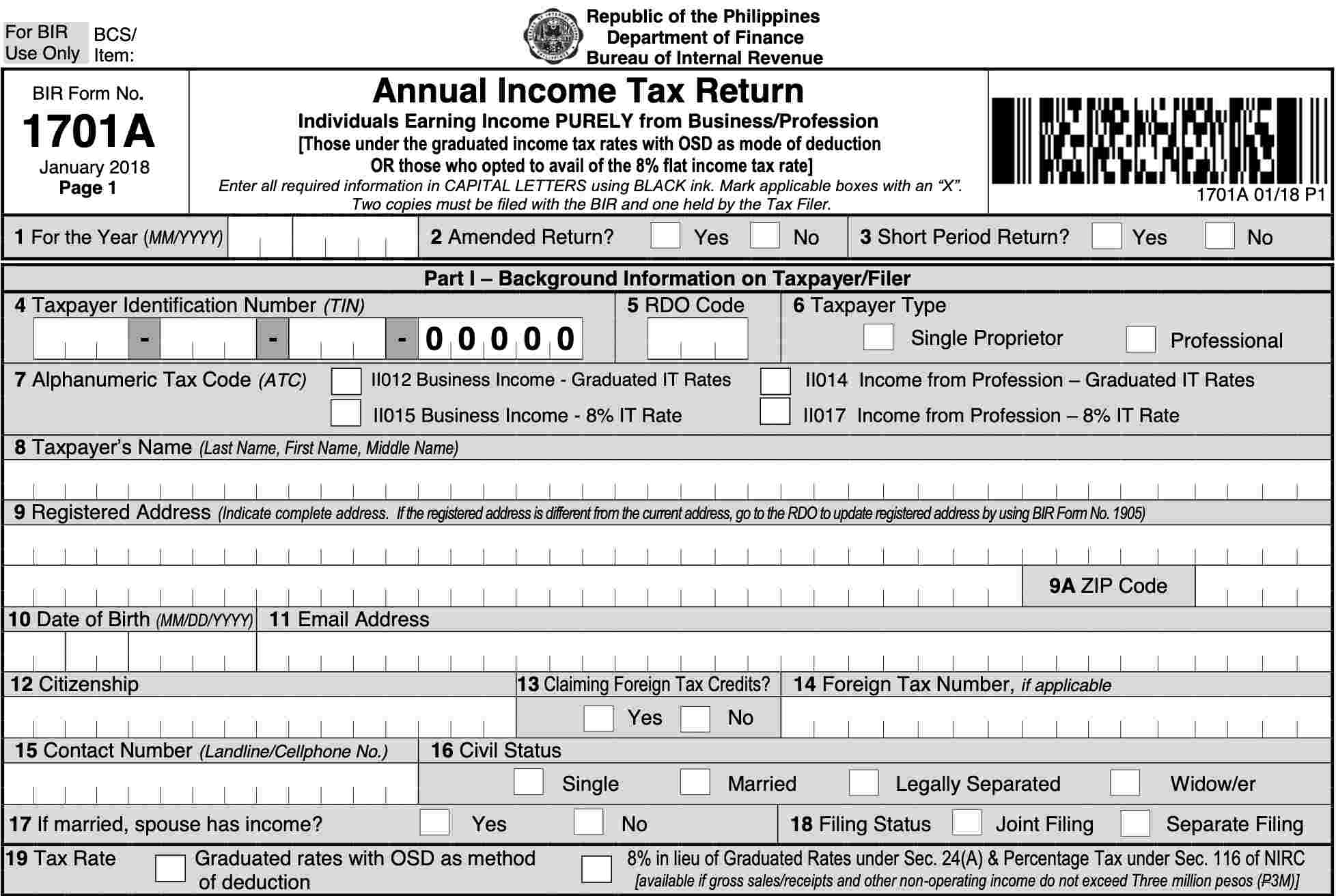 New Annual Income Tax Return For Individuals Availing Osd And 8 Income ...