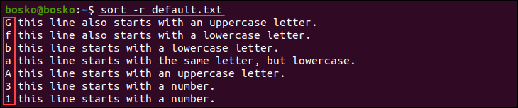 Reverse sorting a file's contents.