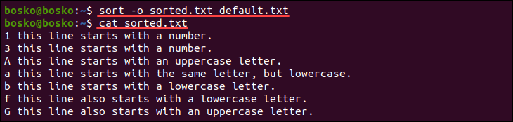 Saving the sort command output in a file.