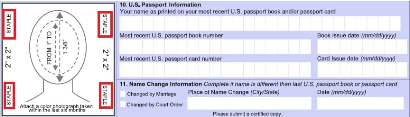 the image shows how to staple the picture to the application according to the U.S. Department of State.