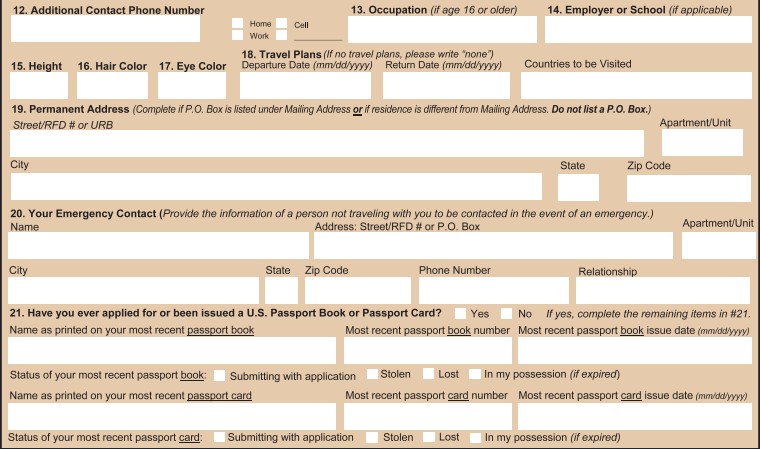 The last section of Form DS-11.