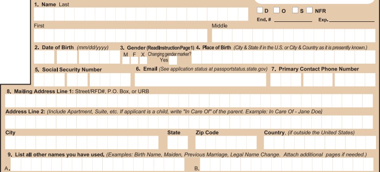 The first section of Form DS-11