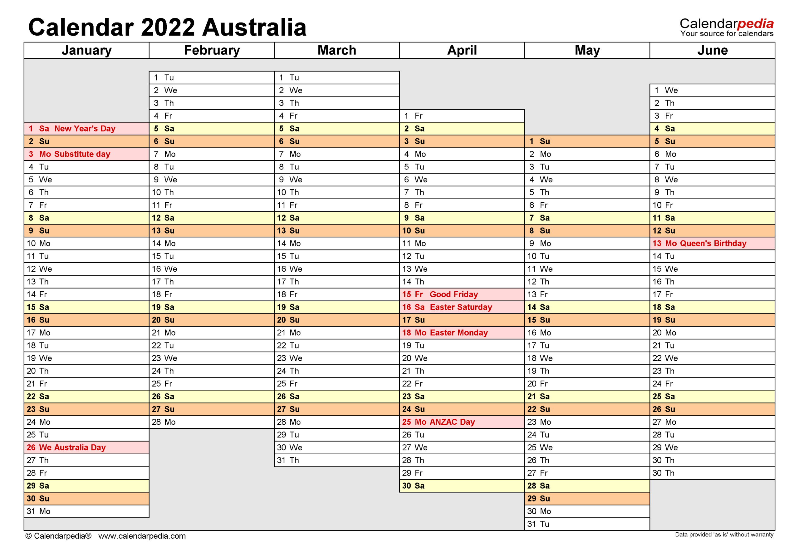 Printable Calendar January 2022 Australia | Best Calendar Example