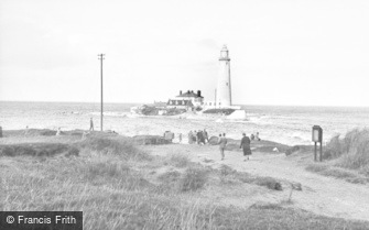 Whitley Bay, St Mary's Island and Lighthouse c1955