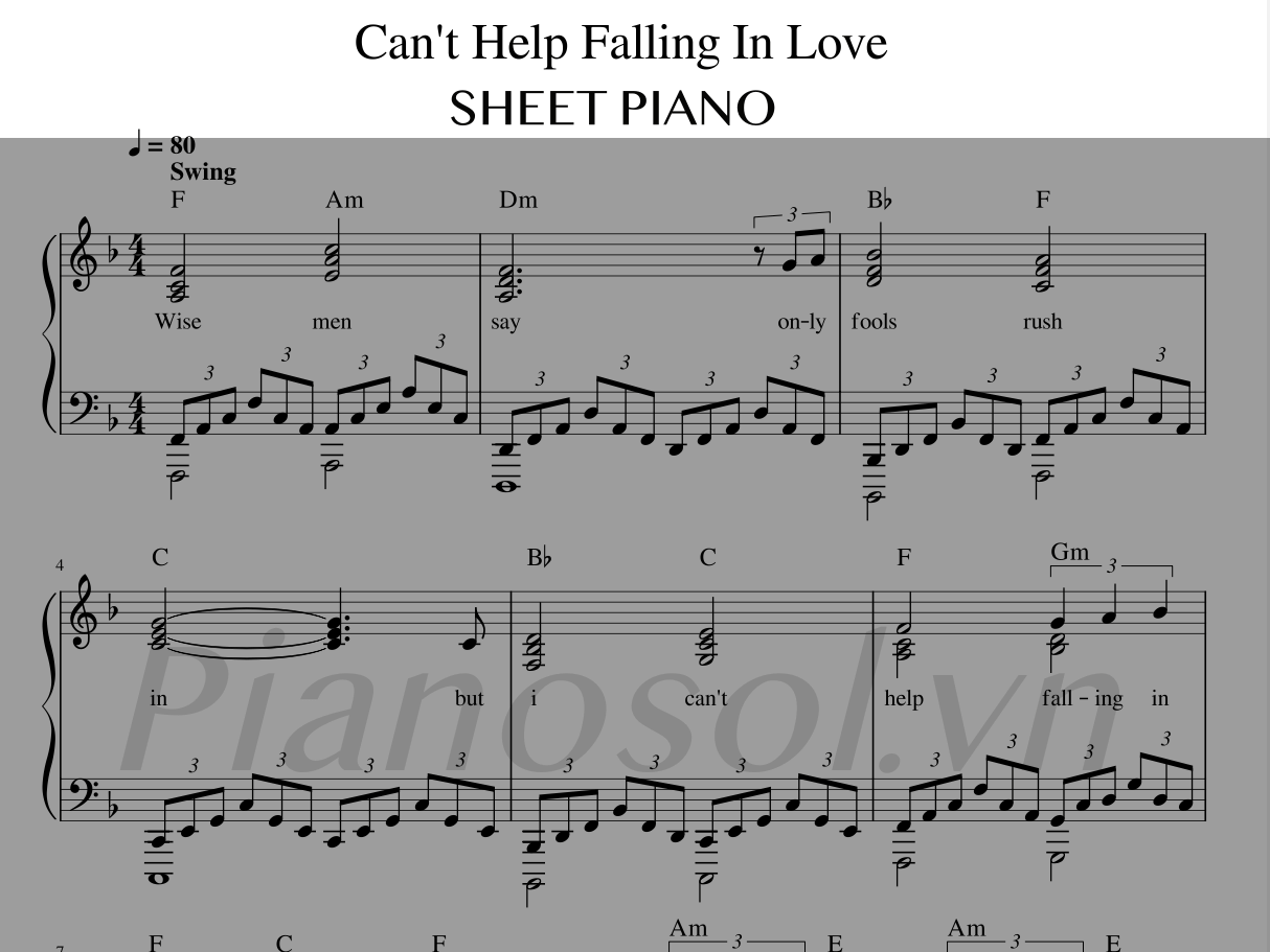 SHEET PIANO CAN’T HELP FALLING IN LOVE