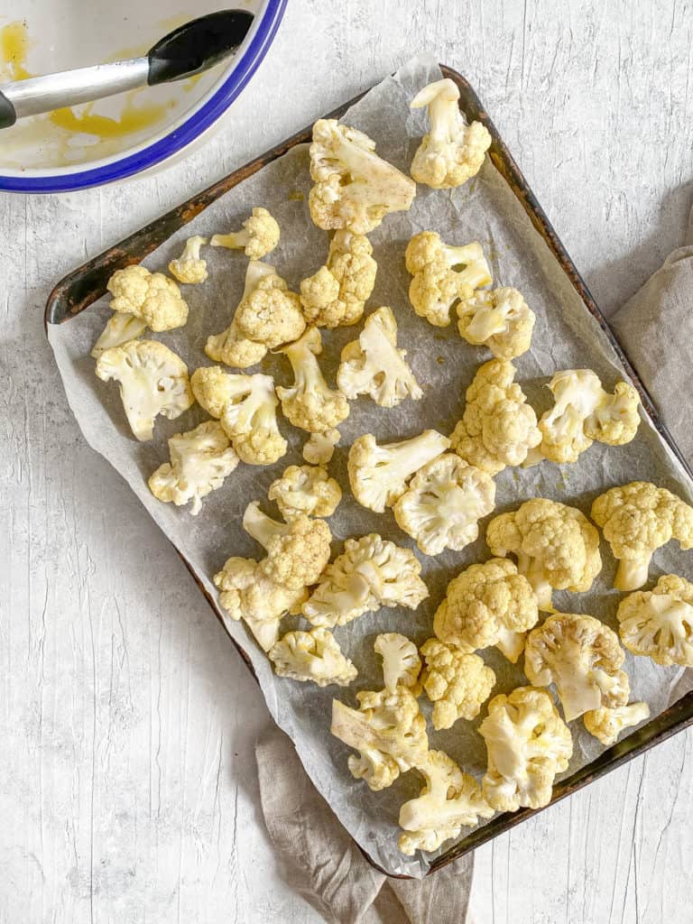 cauliflower on a baking sheet