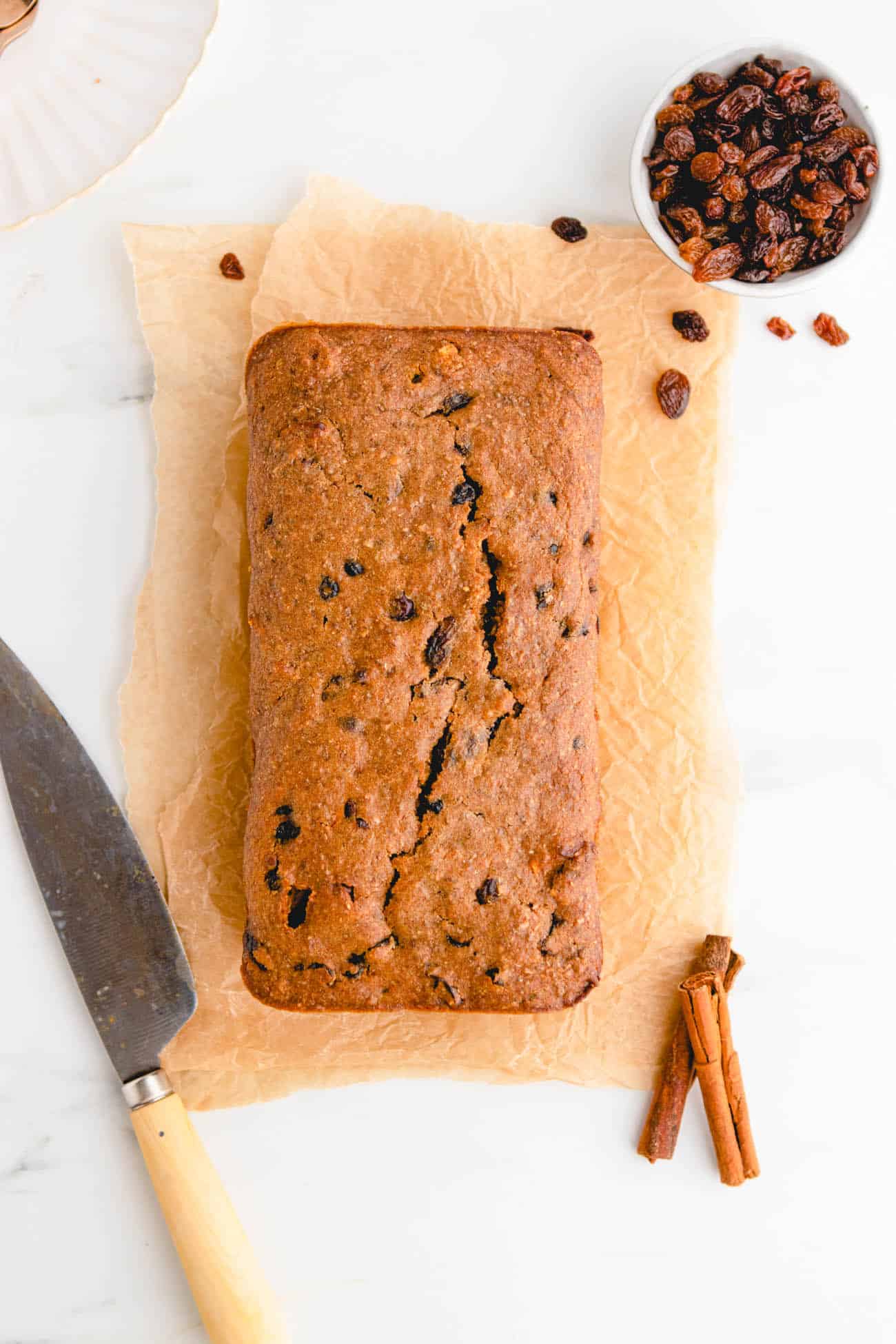 easy healthy vegan fruit cake recipe on parchment paper