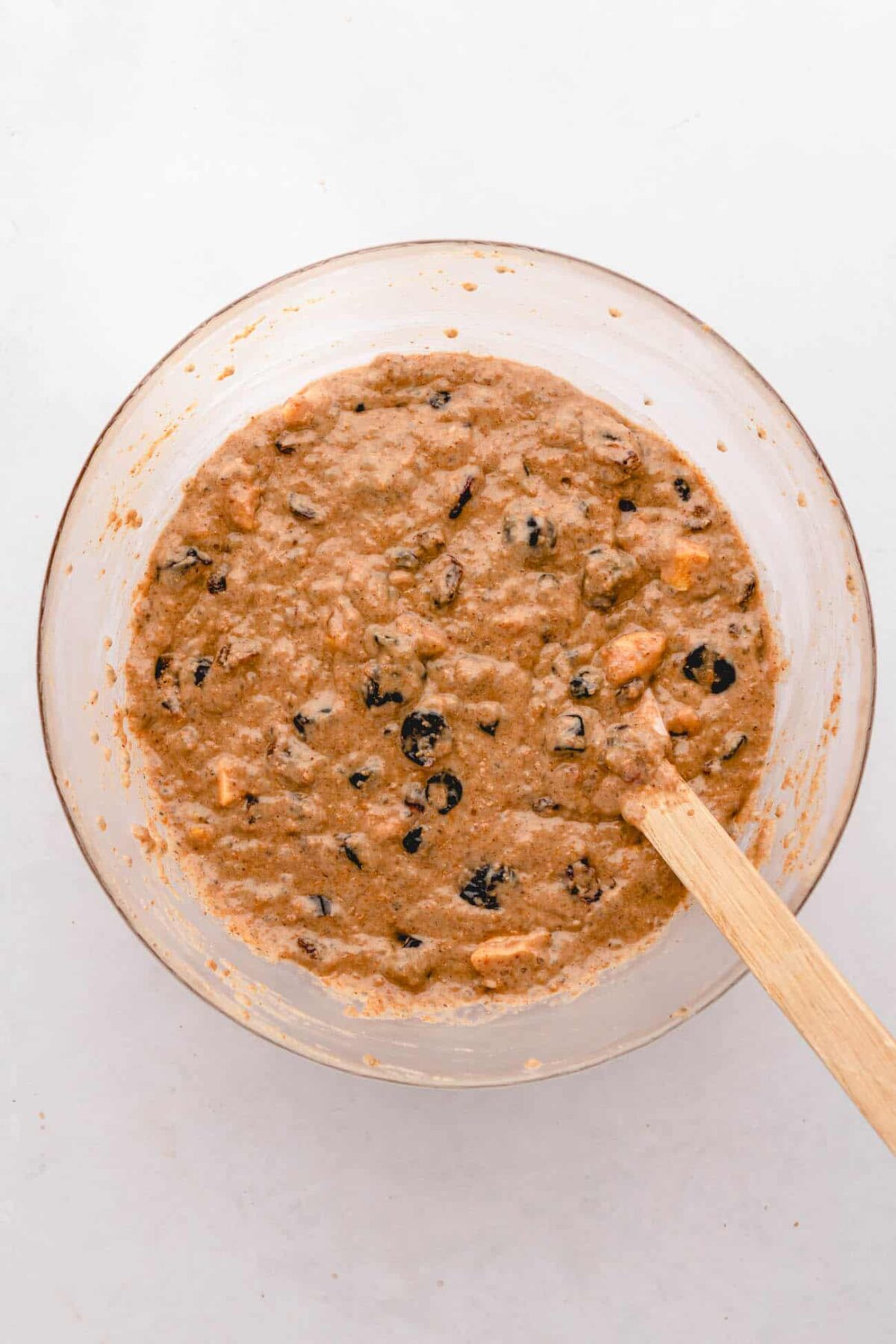 wet and dry ingredients mixed together in a bowl