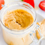 White chocolate hazelnut spread in a mason jar.