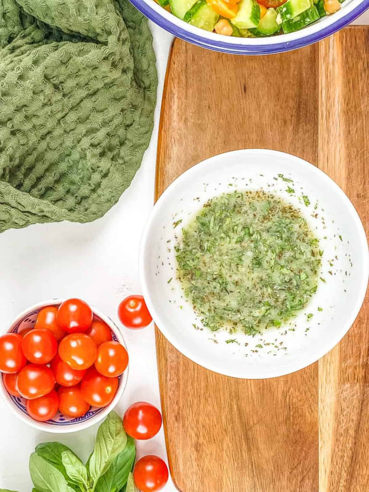 salad dressing in a white bowl