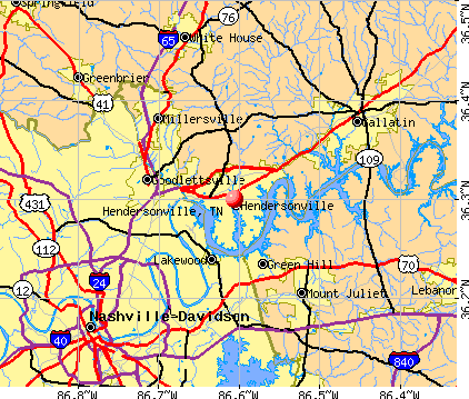 Hendersonville, TN map