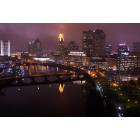 The beautiful, elegant downtown Columbus riverfront at night time.