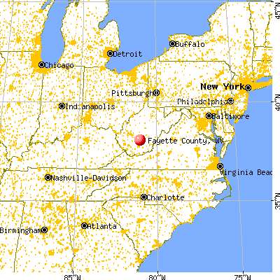 Fayette County, WV map from a distance