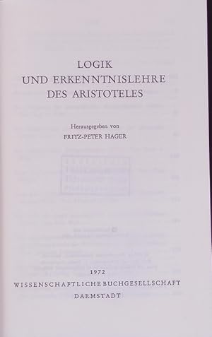 Bild des Verk�ufers f�r Logik und Erkenntnislehre des Aristoteles. zum Verkauf von Antiquariat Bookfarm