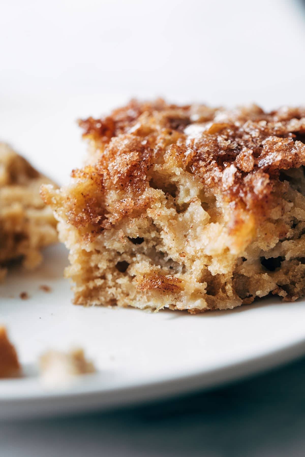 Cinnamon Sugar Apple Cake with bite taken out.