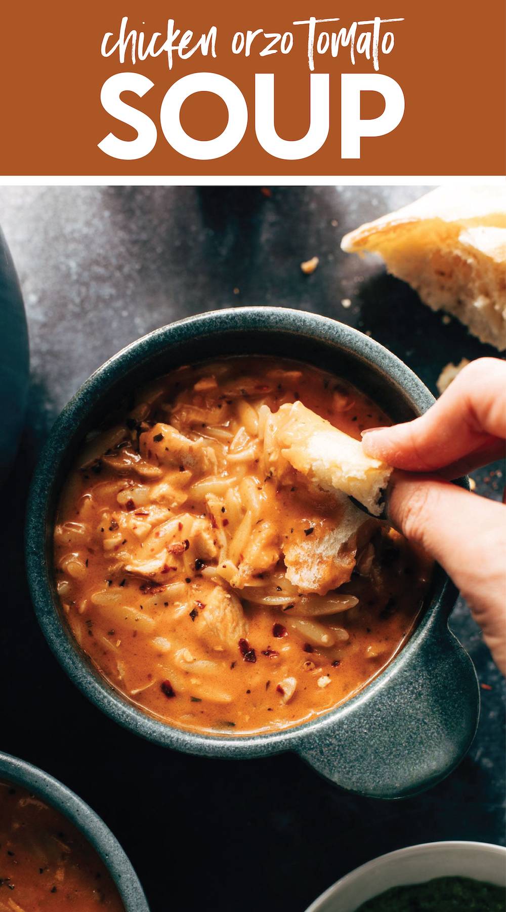 Chicken orzo tomato soup pin