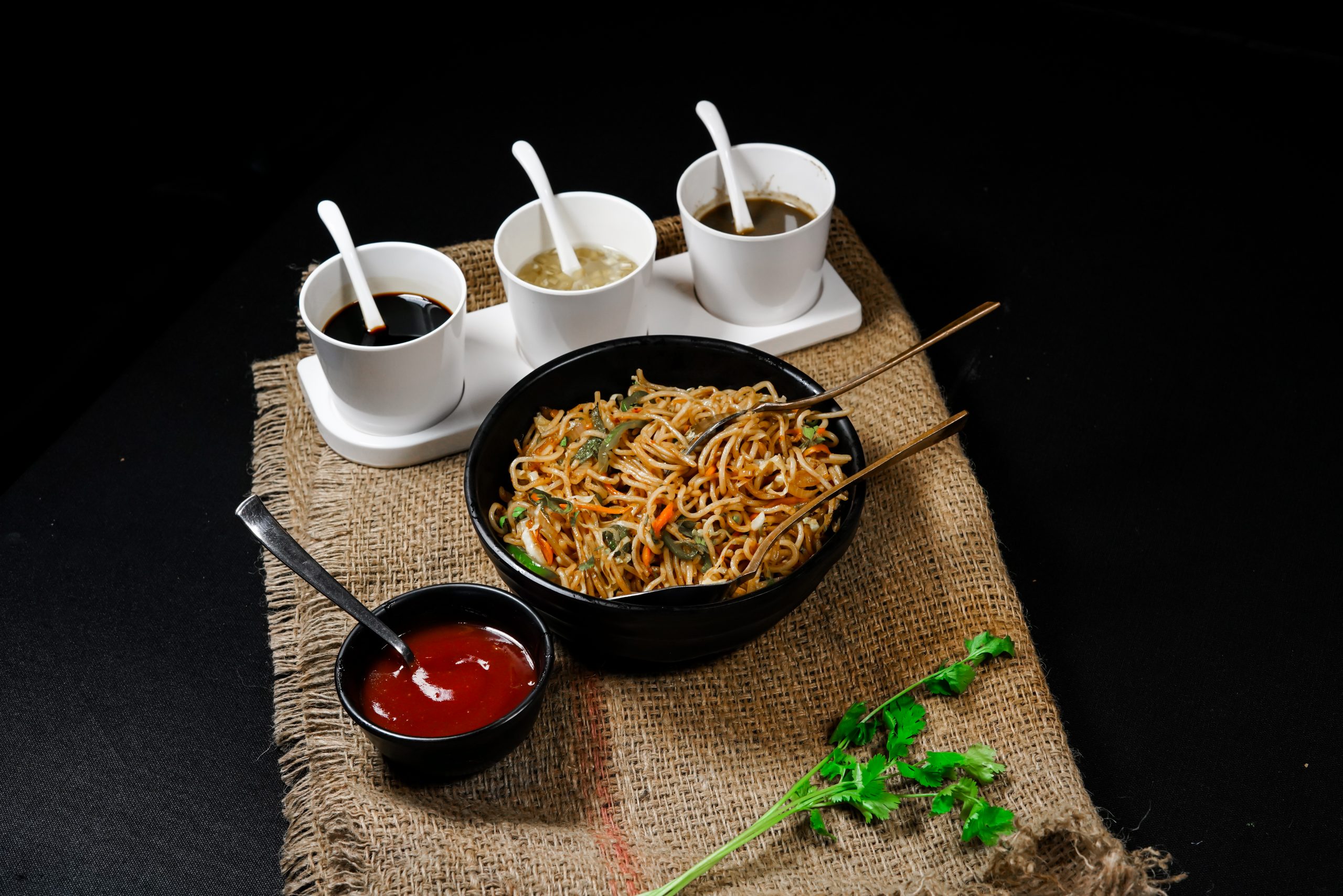 Noodles with soup cups