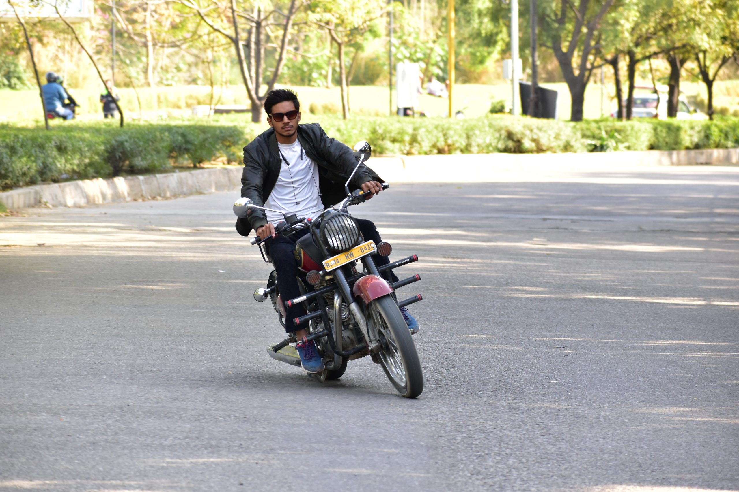 Boy riding Royal Enfield