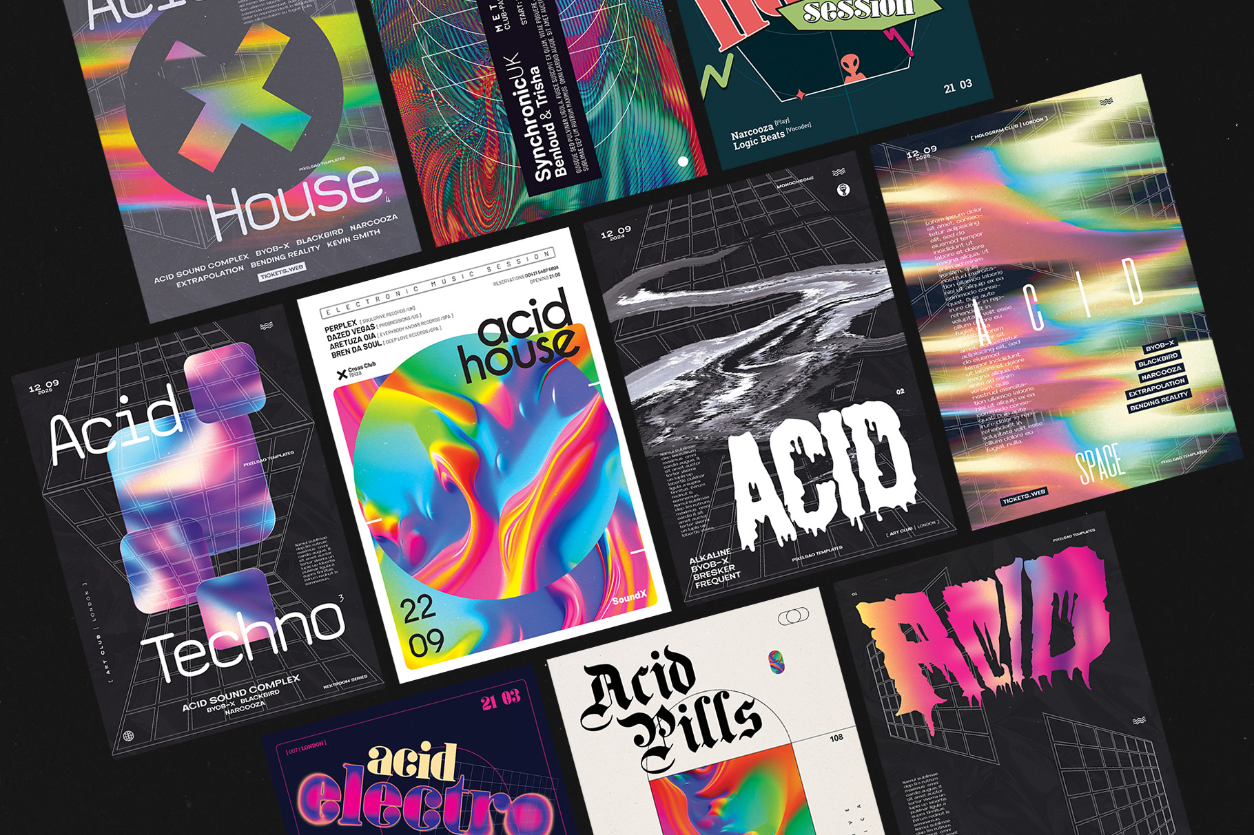 acid poster flyer templates bundle