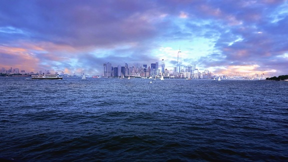 city, buildings, sea, water, bridge, boat