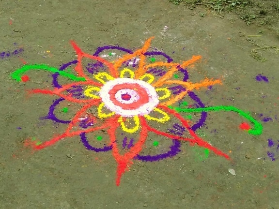 Rangoli, arte, color, tiza, holi, color, de tierra, al aire libre