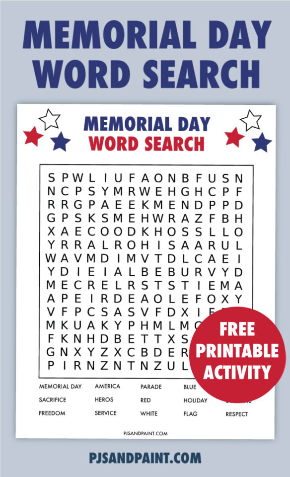 Free Printable Memorial Day Word Search - Pjs and Paint