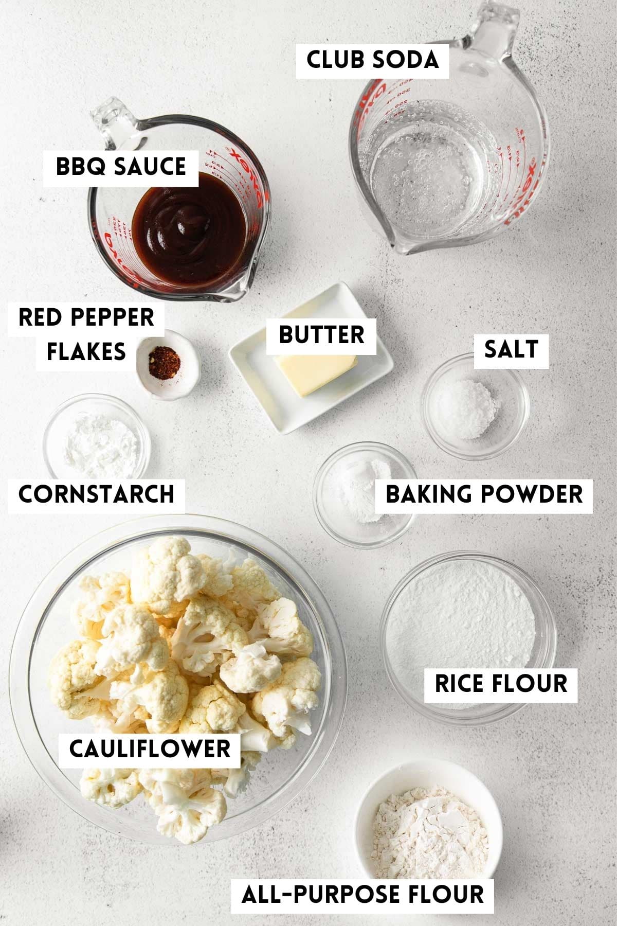 Ingredients for Air Fryer Cauliflower wings in small bowls.