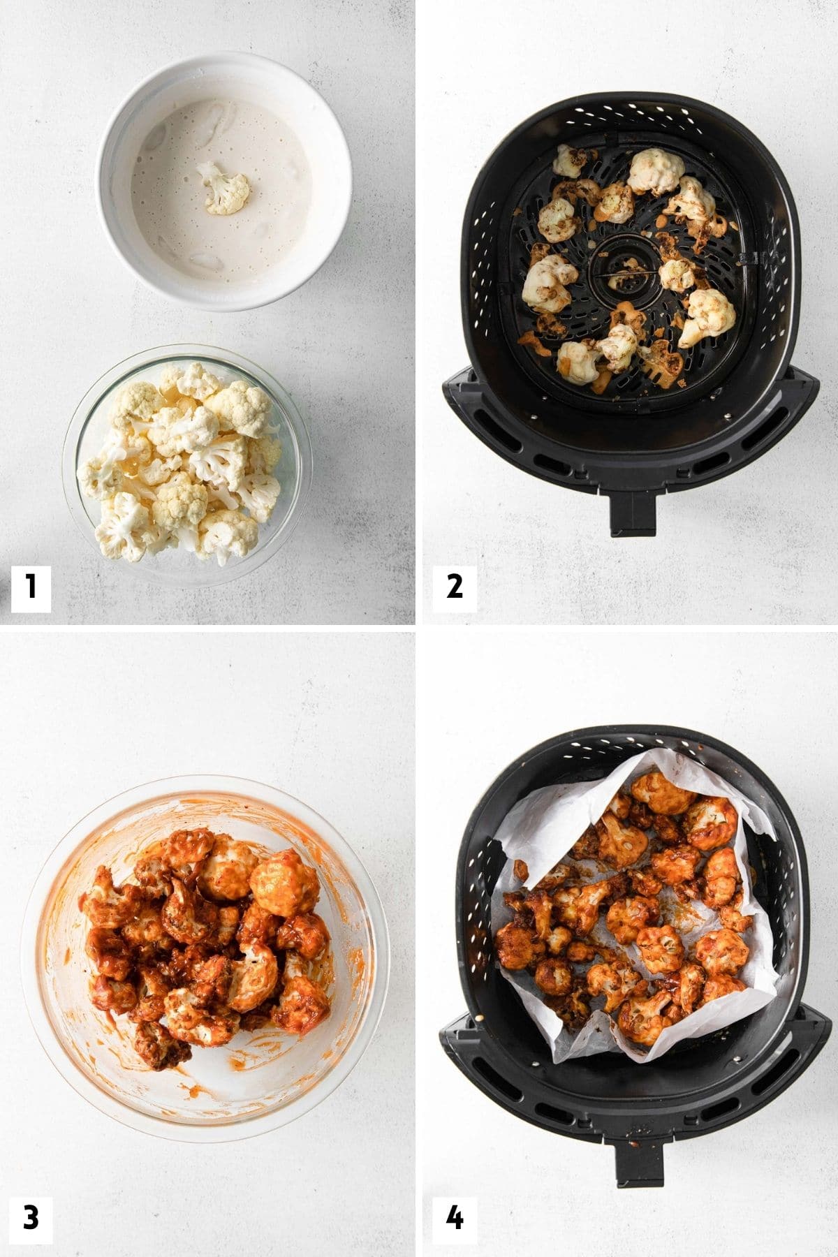 Steps for making Air Fryer Cauliflower Wings.