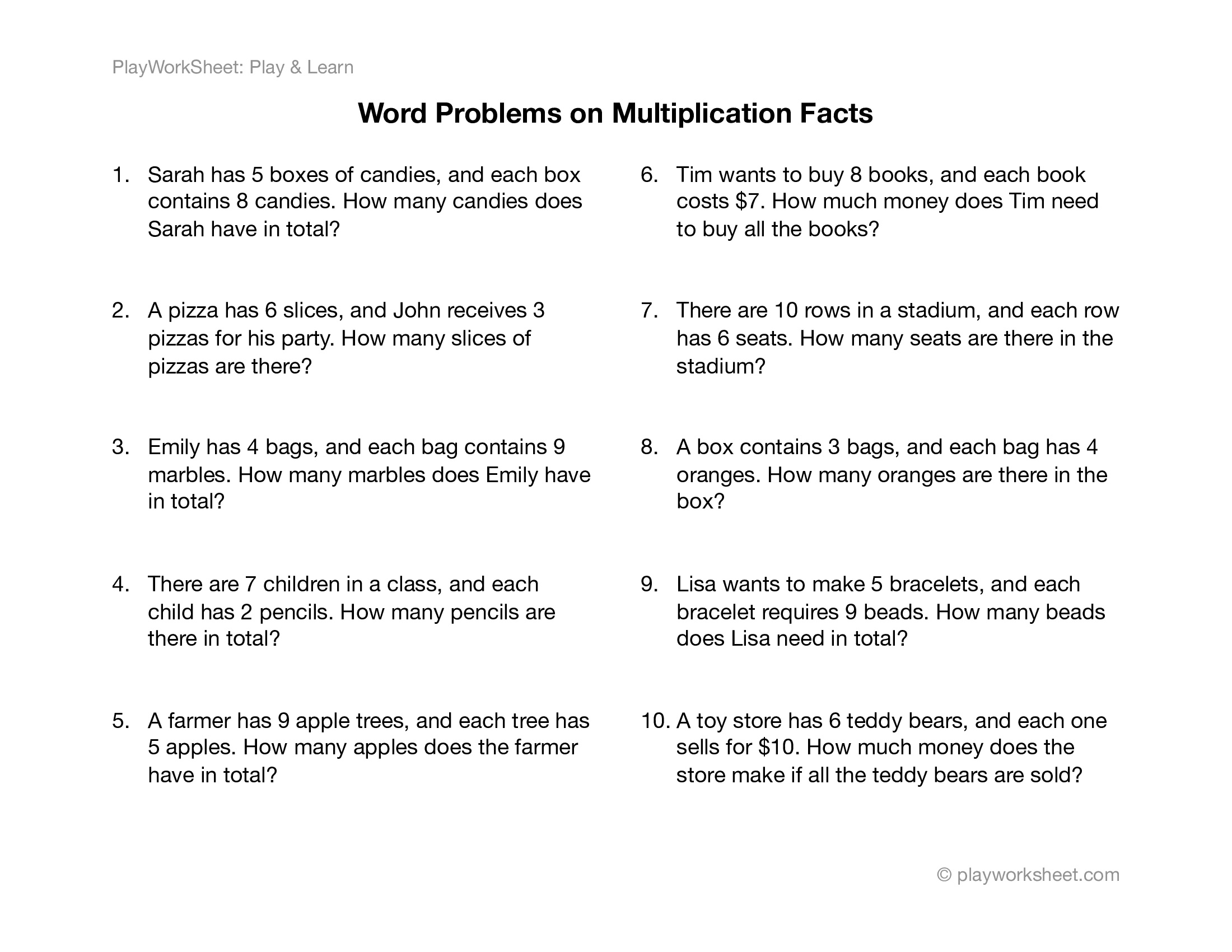 Mastering Basic Multiplication Facts: Word Problems Worksheet | Free ...