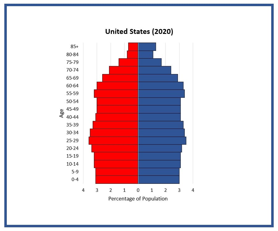 Students compare population pyramids at different points in U.S. to see how the age structure of Americans has changed over time