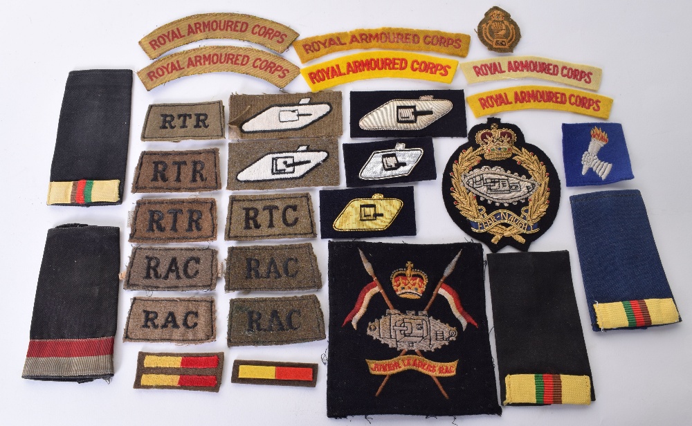 Selection of Royal Armoured Corps and Royal Tank Regiment Cloth Insignia consisting of a pair of WW2