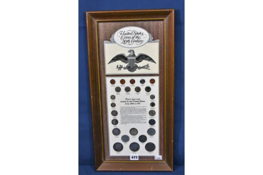 A framed United States Coins of the 20th Century collection. Every coin minted between 1900 & 1971