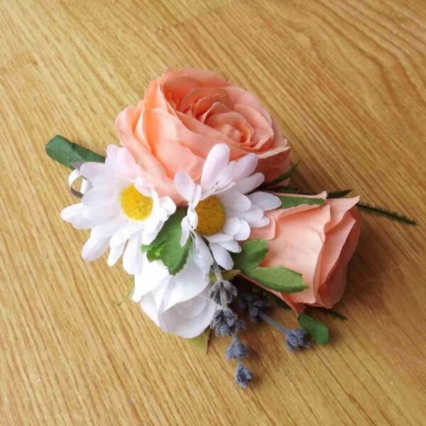 Peach Silk Rose & Daisy Corsage