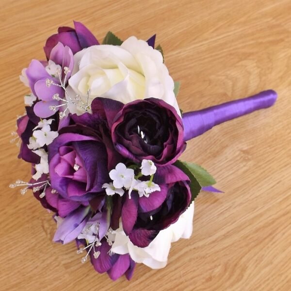 Purple and Ivory Silk Tulip Bridesmaid Bouquet