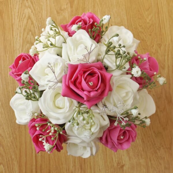 Bright Pink Rose & Gypsophila Artificial Bridesmaid Bouquet