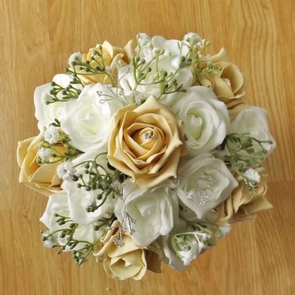 Gold Rose & Gypsophila Artificial Bridesmaid Bouquet