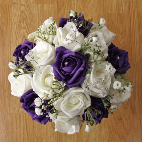 Purple Rose & Gypsophila Artificial Bridesmaid Bouquet