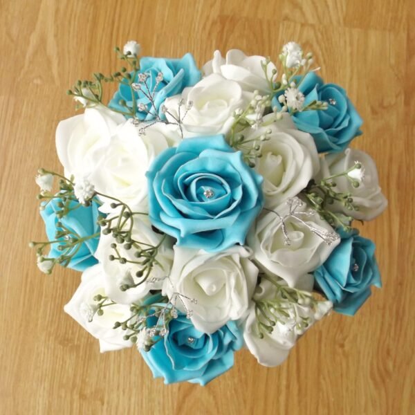 Turquoise Rose & Gypsophila Artificial Bridesmaid Bouquet