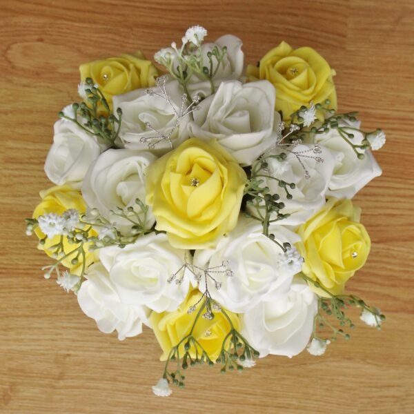 Yellow Rose & Gypsophila Artificial Bridesmaid Bouquet